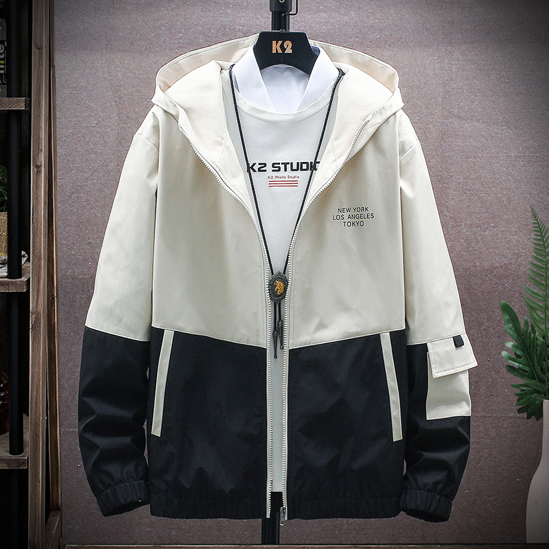 Chaqueta transfronteriza de primavera y otoño de estilo coreano de moda slim-fit chaqueta a juego de color de estilo coreano chaqueta con capucha para niños de moda al por mayor