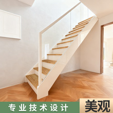 双梁钢木楼梯玻璃双梁阁楼复式loft公寓直梯旋转家用室内楼梯