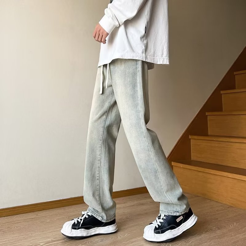 Marca de moda 2024 primavera y otoño nuevos jeans para hombres pantalones casuales rectos sueltos para hombres pantalones de talla grande para hombres