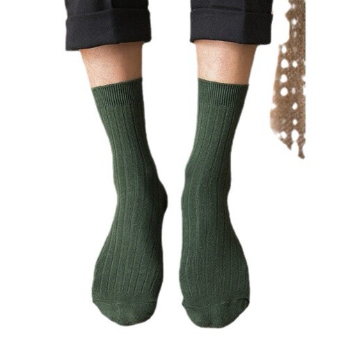 Zhuji Socks Men's Simple Style Winter 44 Size Double Needle Cotton Men's Socks Vertical Strip Medium Tube Business Socks Men's Pure-Cotton Wholesale