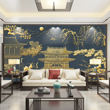 新中式轻奢现代仙鹤电视背景墙壁纸沙发客厅烫金古风墙布浮雕壁画