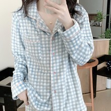 韩国ins韩版冬季新款睡衣加厚毛绒格子宽松基础款家居服套装女士