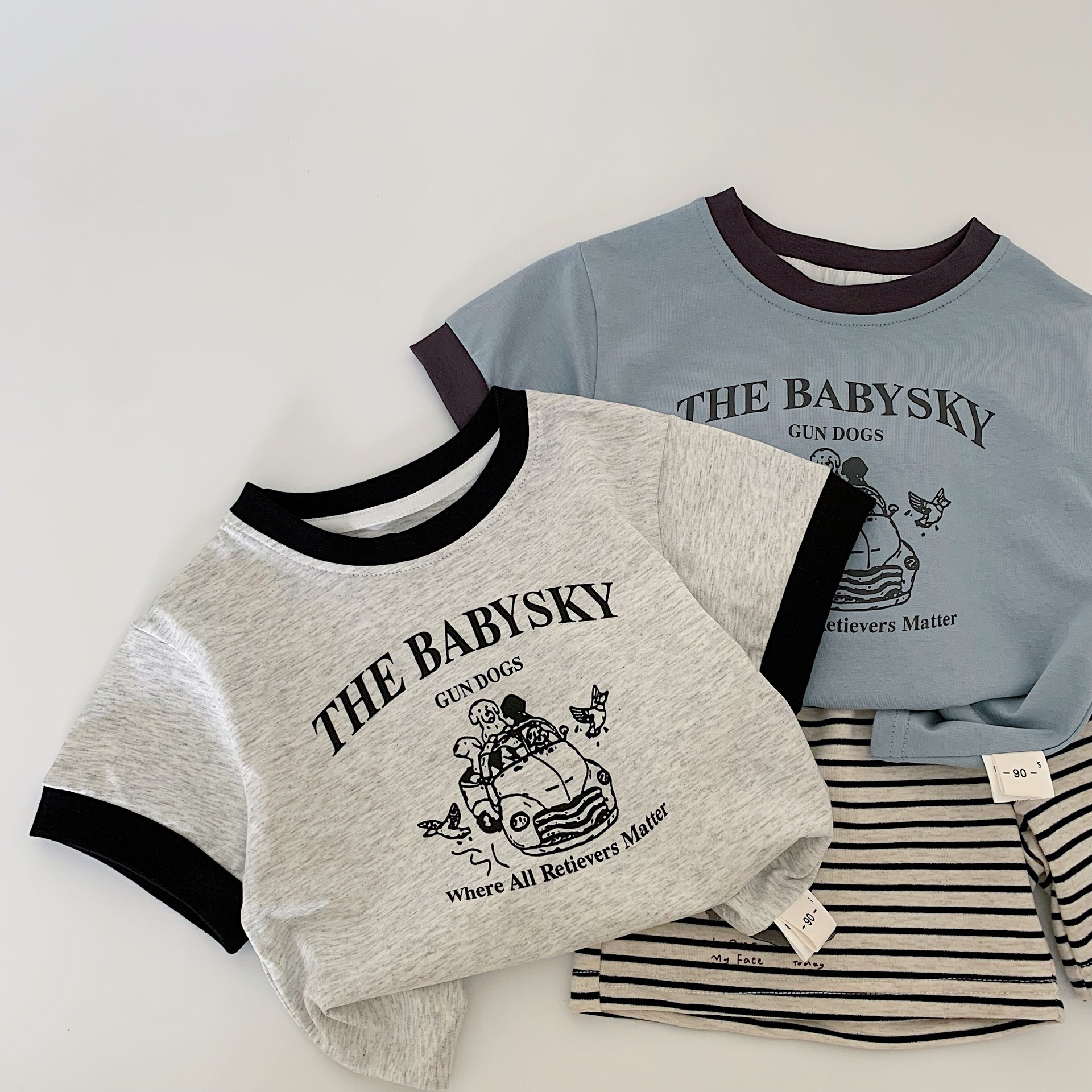 Maibao niños verano manga corta 2025 nuevo estilo coreano niños dibujos animados de algodón puro estilo occidental top niños verano al por mayor