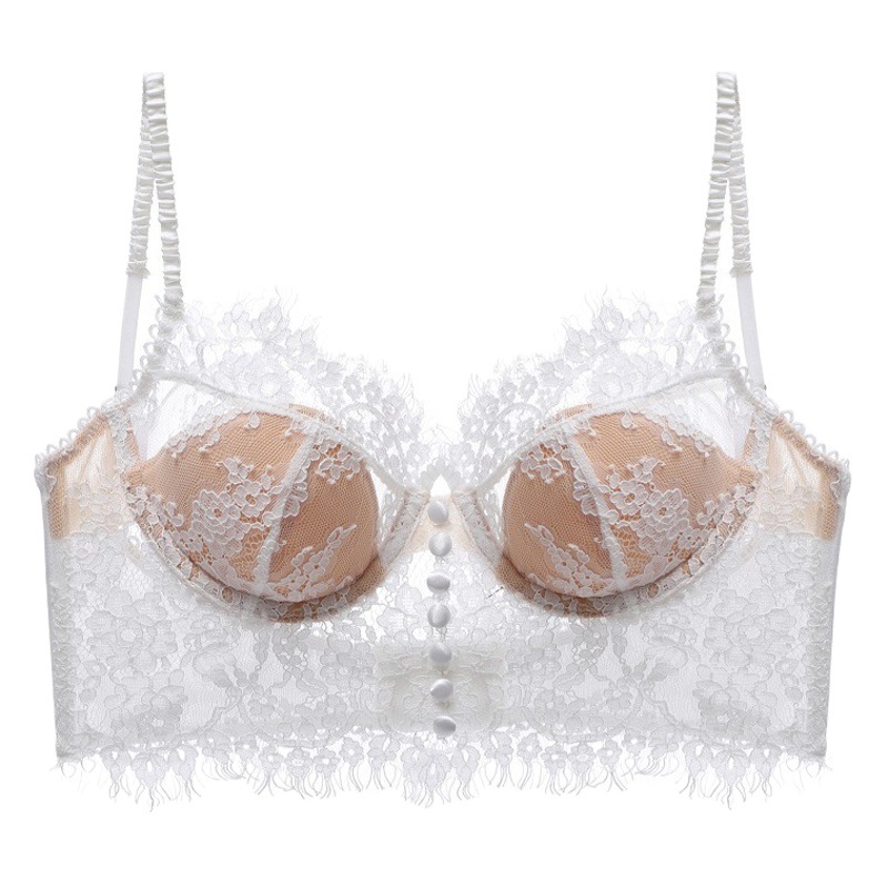 Chaleco trasero de encaje para mujer de verano Delgado pequeño pecho reunido con anillo de acero sujetador ultrafino sin esponja ropa interior francesa