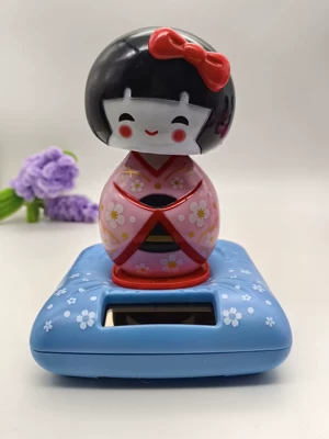 Interior Decoration Kimono Doll, Car ornaments - 101011-standing-bow-pink-shake-head