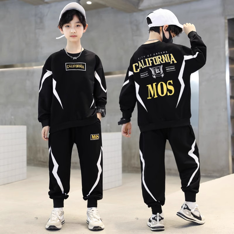 Traje de primavera y otoño 2023, ropa infantil moderna y atractiva, conjunto de dos piezas de suéter para niño grande, estilo urbano explosivo._voghion.com