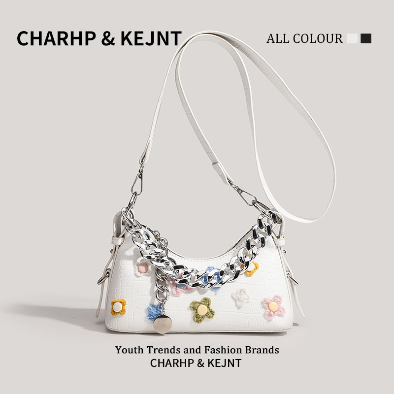 Official Genuine Product, This Year's Trendy Floral Baguette Bag with High-Quality Texture, Niche Underarm Crossbody Bag Official Genuine Product, This Year's Trendy Floral Baguette Bag with High-Quality Texture, Niche Underarm Crossbody Bag