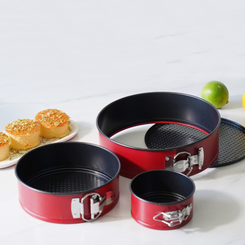 Red 10-inch live bottom lock plate round non-stick baking pan carbon steel cake mold household honeycomb carbon steel baking pan set