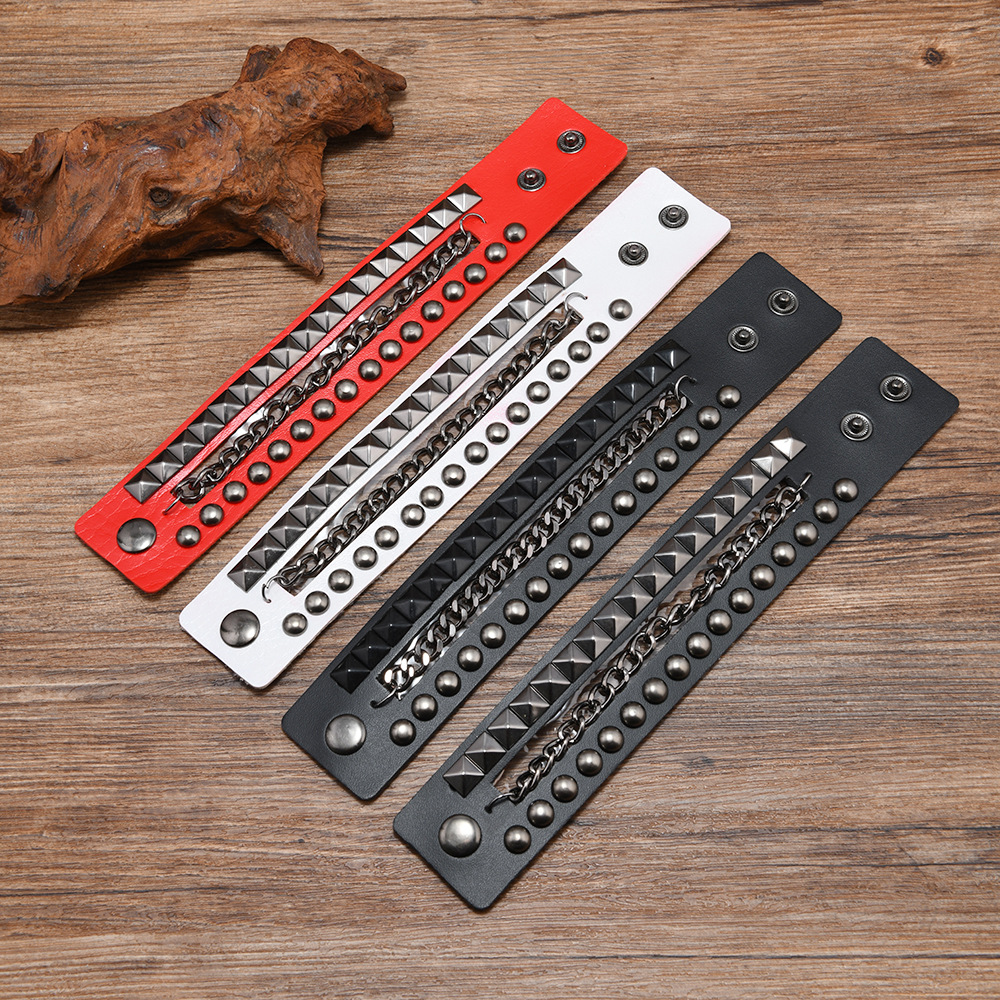 欧美跨境热卖时尚多层款皮手链朋克霸气铆钉五角星手腕带个性手环