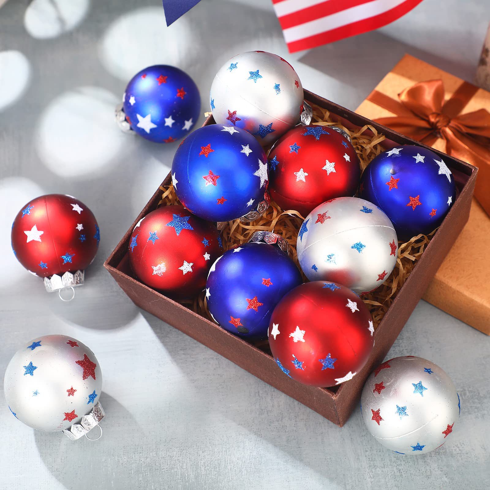 Día de la Independencia de EE. UU. Transfronterizo 6cm12 piezas rojo blanco azul pintado plástico bola de Navidad ambiente festivo bola decorativa