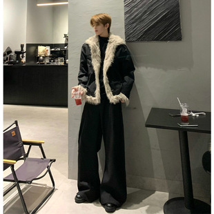 Thickened Leather Clothing Autumn and Winter fleece-lined Fur Integrated Cotton-padded Coat Lamb Velvet Vintage Work Jacket Men's American Style Jacket