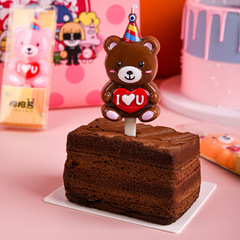 New Korean Brown Hug Bear Love I Love You Creative Single Birthday Cake Decoration Bear Candle