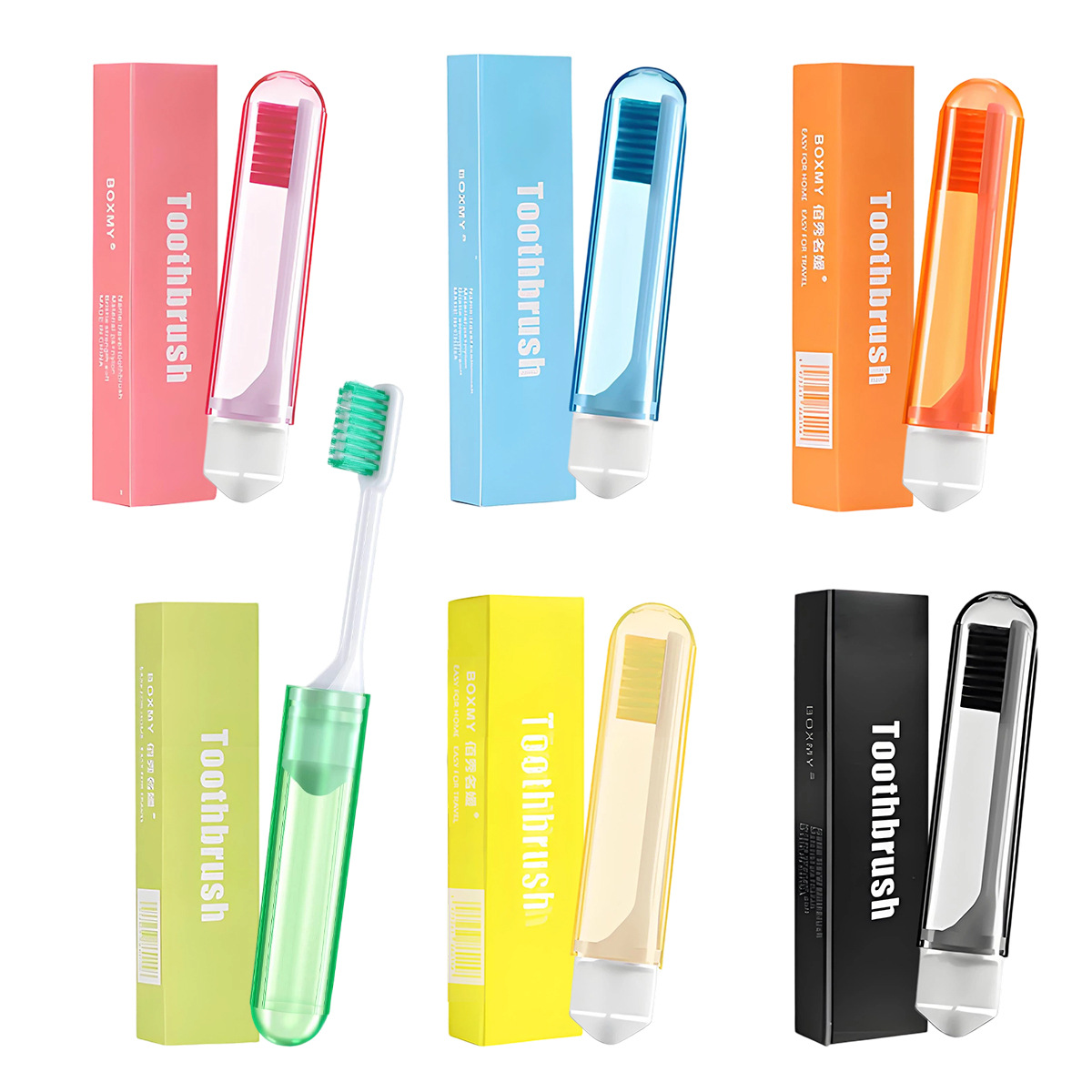 Cross-border bestseller: Colorful foldable toothbrush set, portable for travel, adult fine soft bristles, small head toothbrush with storage, individually packaged