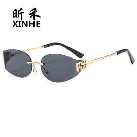 跨境张元英同款MIU缪家太阳镜y2k曲面一体片墨镜时尚女士街拍眼镜