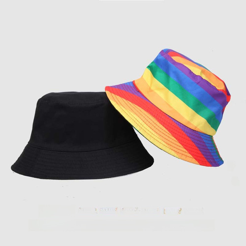 Japanese and Korean new rainbow fisherman hat splicing flat cap versatile men and women travel sun hat bucket hat two-sided wear hat