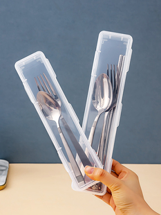 ♭ Tableware Storage Box Portable Dust-Proof Storage Box with Lid Travel Outdoor School Stackable Chopsticks Spoon Fork Empty Box