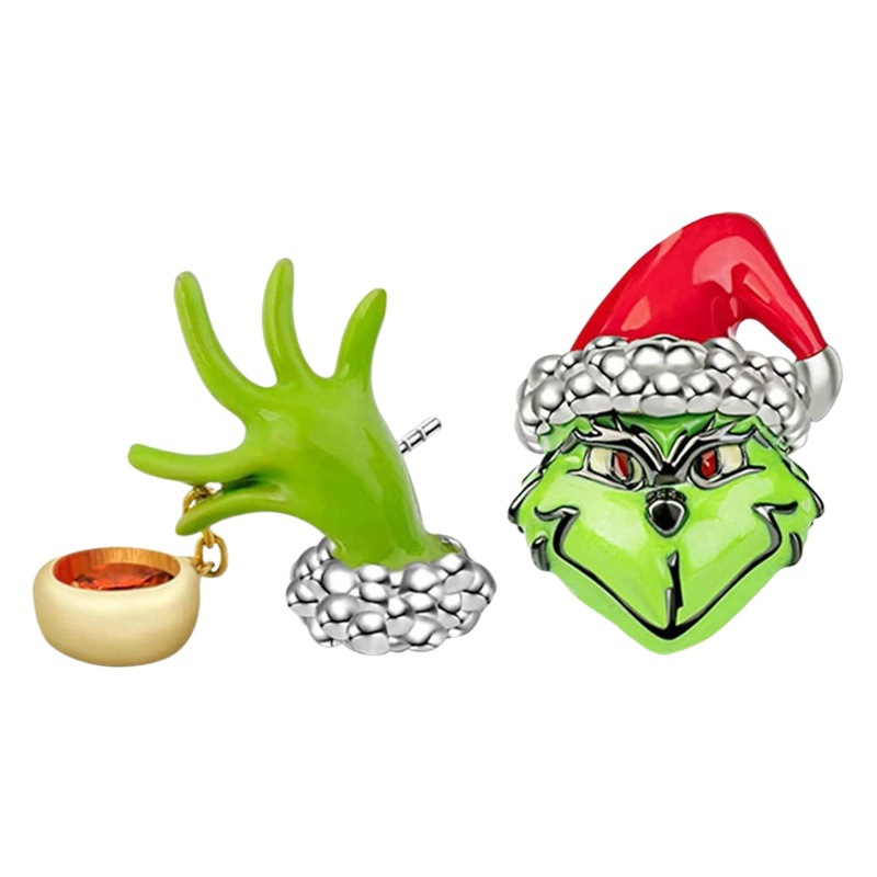 Moda europea y americana transfronteriza Navidad Grinch verde piel monstruo pendientes personalizados creativos en forma de mano joyería de estilo de fiesta