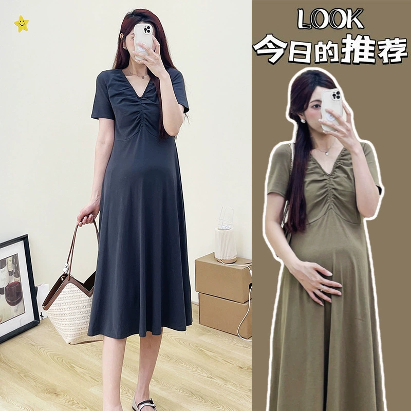 Платье Summer fashionable dress for pregnant, Korean style, V-neckline, A-line