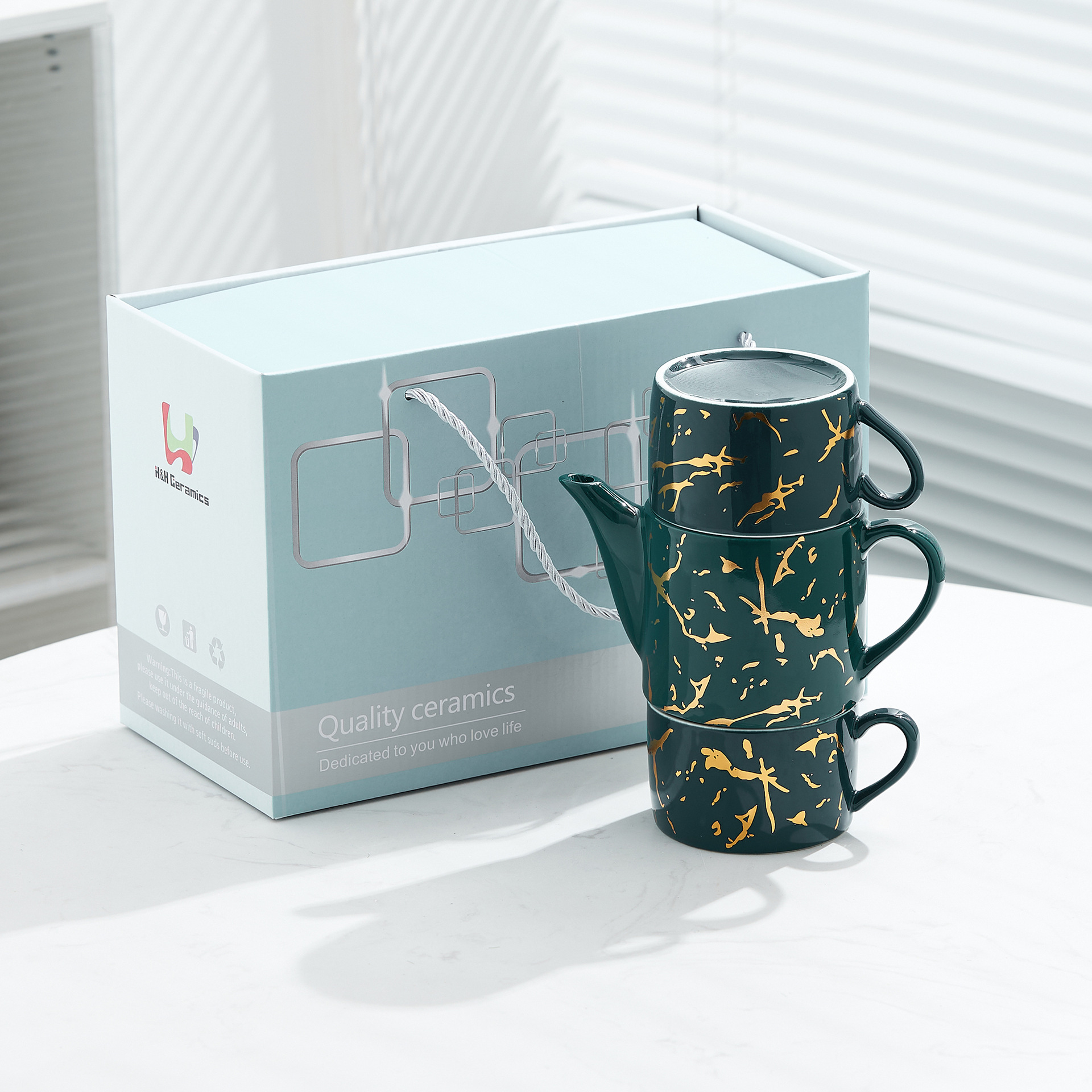 Oro marbling flor juego de té Nordic ins juego de té traje Luz de lujo tarde juego de té caja de regalo embalaje