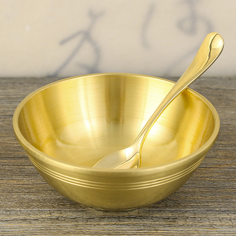 Pure Copper Thickened Copper Bowl Tableware Ornaments Set Size Copper Bowl and Chopsticks Household Golden Rice Bowl Home Furnishings