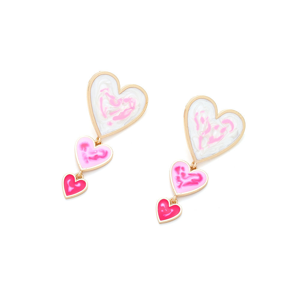 Zinc alloy Material Heart Shape Pattern Women's Gender Enamel Design 1 Pair IG Style Sweet Heart Shape Enamel Zinc Alloy Drop Earrings