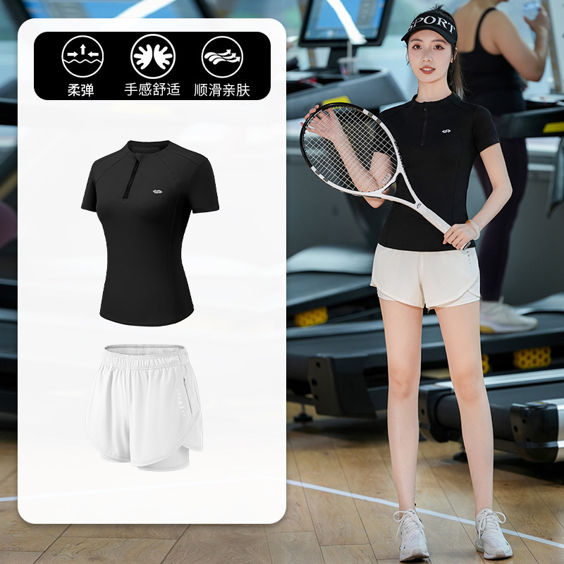 スポーツ上着女性夏速乾プロマラソン朝走スポーツスーツファッション半ファスナーネット赤トレーニング服|undefined