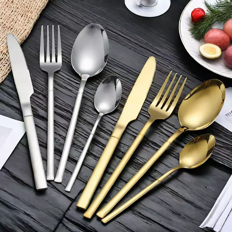 跨境temu不锈钢餐具骑士系列酒店亮光西餐具牛排刀叉勺甜品勺批发