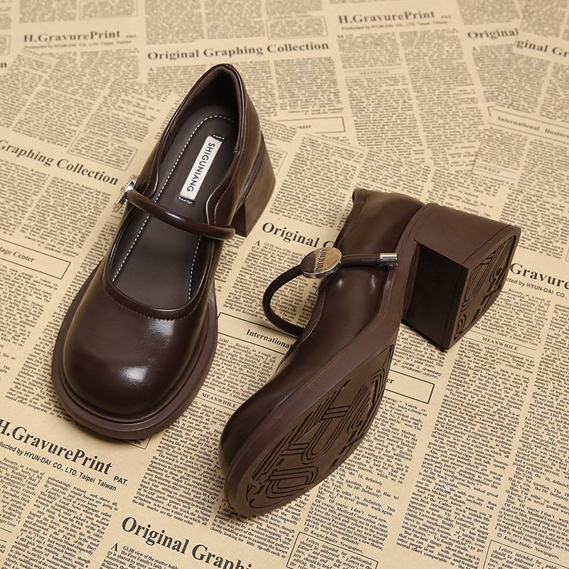 Sheepskin Version 6086-5 Mary Jane Fairy Leather Shoes for Women 2025 Spring New Style Soft Sole High Heel Shoes Sheepskin Version 6086-5 Mary Jane Fairy Leather Shoes for Women 2025 Spring New Style Soft Sole High Heel Shoes