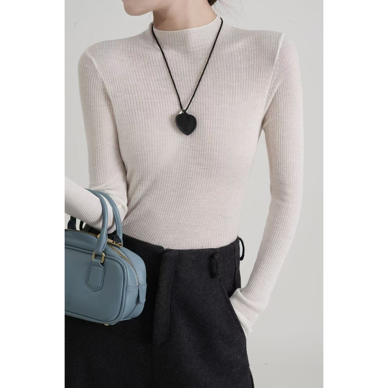 【Starry Sky Sugar】100 pieces of ultra-fine water-soluble merino wool sequin semi-high collar knitted base shirt for women in autumn 【Starry Sky Sugar】100 pieces of ultra-fine water-soluble merino wool sequin semi-high collar knitted base shirt for women in autumn