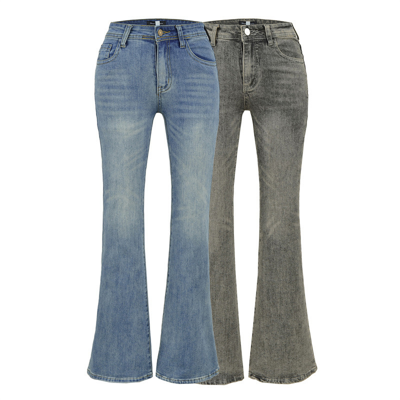 American Hot Girl Low-Waist Elastic Tight-Fitting Bootcut Jeans Autum New Fashion Retro Washed Casual Pants for Women