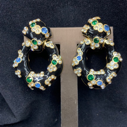 Vintage Earrings with Real Gold Plating, Diamond Moon Necklace Set, Colorful Diamond Alloy Versatile Personality Women's Earrings and Ear Clips