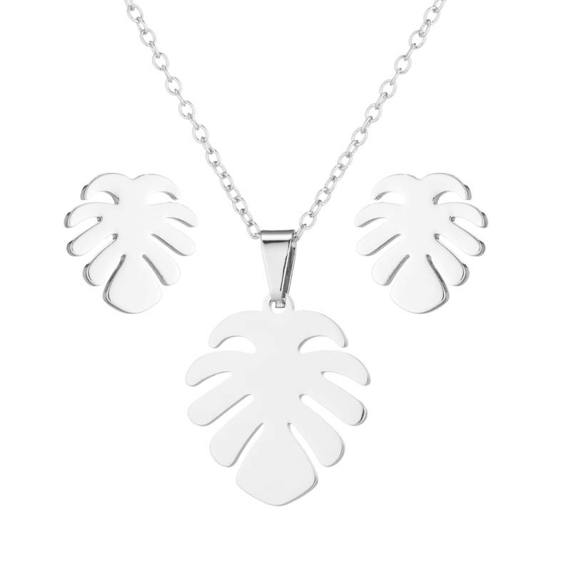 201 Stainless Steel Material PVD Coated 18K Gold Real Gold Plated Leaves 201 Stainless Steel Fashion Waterproof Non Tarnish Earrings Necklace