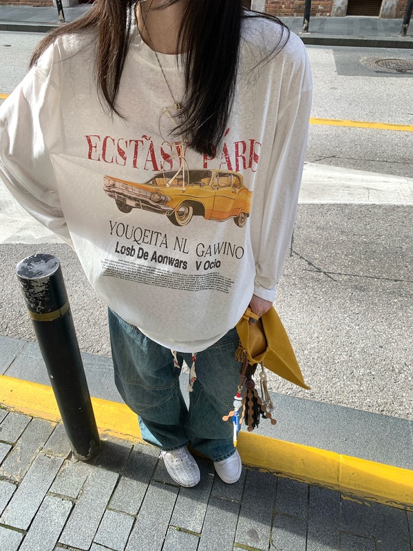欧阳 7/25 20点【day wear！松弛美式】美式复古印花长袖T恤|undefined