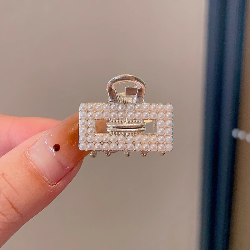 Oreja de conejo pequeño clip de las mujeres de alto grado Perla Rhinestone horquilla accesorios para el cabello Cabeza trasera medio lazo de pelo clip de tiburón horquilla