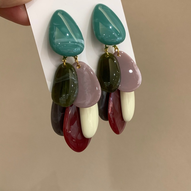 欧美复古夸张几何水滴撞色耳坠拼色树脂耳环时尚气质小众款耳饰女|undefined