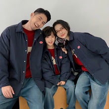 一家三口韩版洋气夹棉衬衫翻领亲子装棉服母女母子装棉夹克外套潮