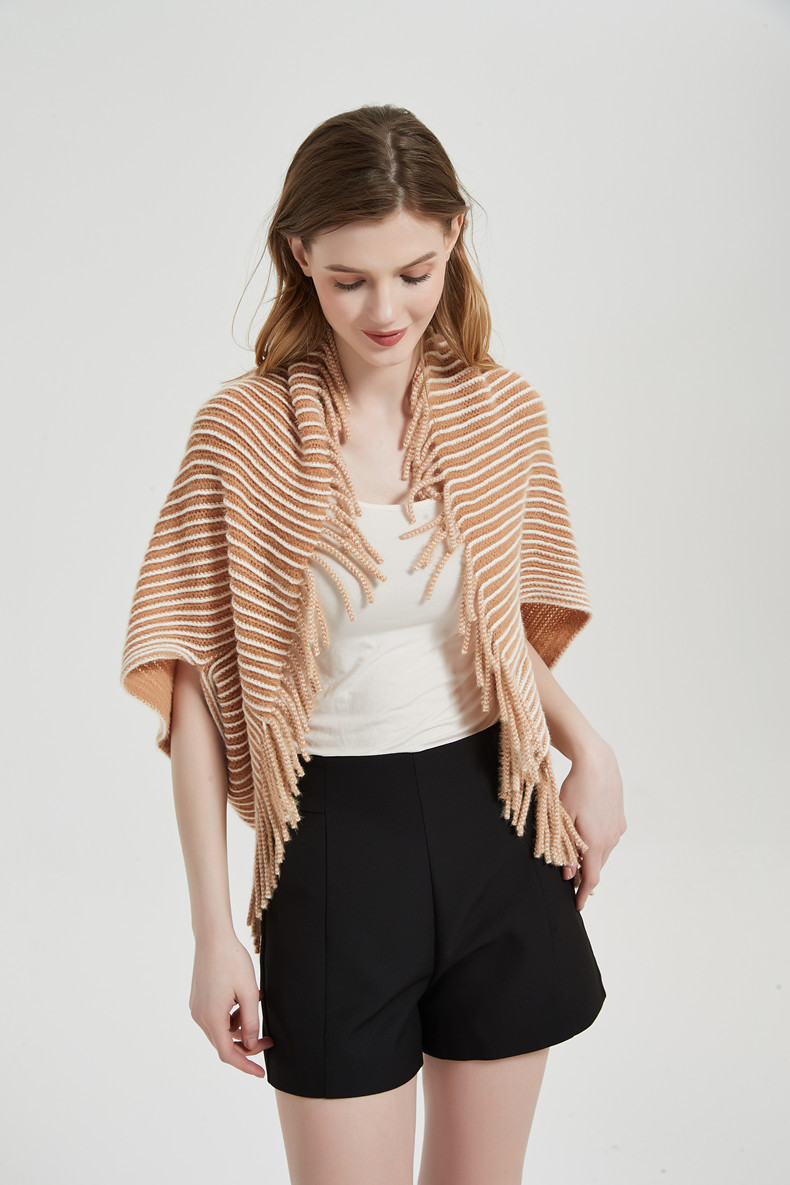 Unisex Cape Winter cuff striped knitted cardigan fringed cape_viptrois.com