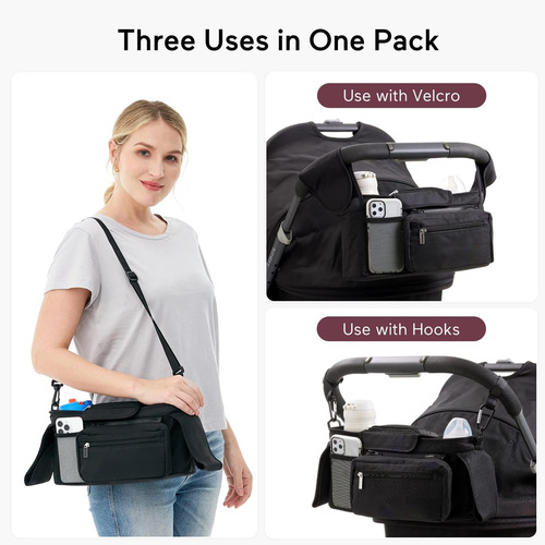 Stroller Organizer with Cup Holder, Baby Stroller Bag with Phone Holder, Pet Stroller Accessory, Universal for Joggers and Travel Strollers
