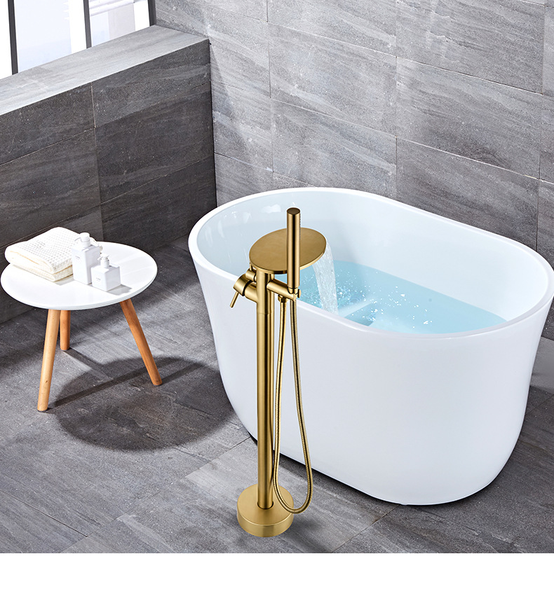 The factory supplies water-plated grey floor-standing waterfall bathtub faucets with high-flow cold and hot dual-control shower heads undefined