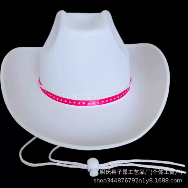 Amazon Adult Non-Woven Fabric Shaped Hat Pink and White Adult Western Cowboy Hat with Drawstring Closure Solid Color