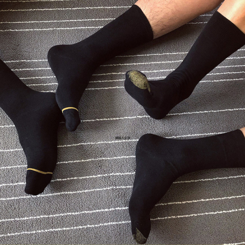 Wholesale Men's Formal Socks with Gold Toe Lines, Mid-Calf Business Cotton Socks, Suit Socks, Casual Long Socks, Business Casual