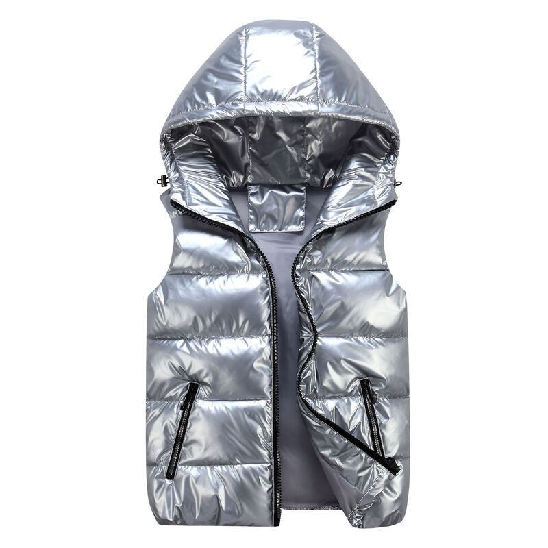 Autumn and Winter parent-child glossy stand collar cotton vest men's fashion brand thickened hooded slim-fit waistcoat cotton couple vest wholesale Autumn and Winter parent-child glossy stand collar cotton vest men's fashion brand thickened hooded slim-fit waistcoat cotton couple vest wholesale