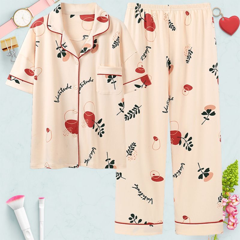 Pantalones de manga corta 100% pijama de algodón de verano de las mujeres jóvenes y de mediana edad cardigan ropa exterior de las mujeres ropa de verano delgada homewear