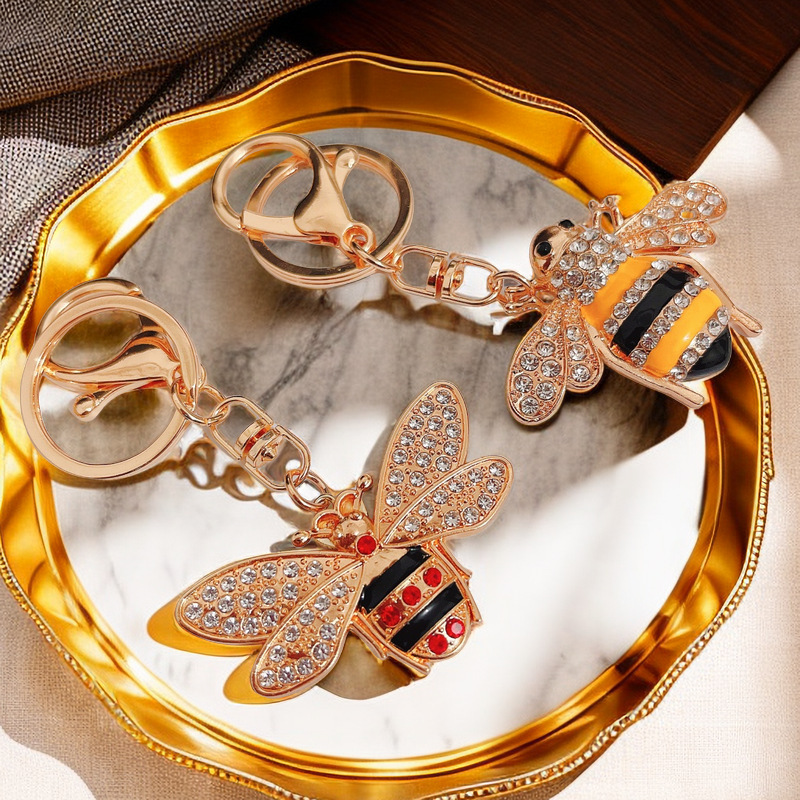 Diamond-Encrusted Little Bee Insect Car Keychain Metal Cute Women's Bag Pendant Key Chain Ring Creative Cross-Border Gift Diamond-Encrusted Little Bee Insect Car Keychain Metal Cute Women's Bag Pendant Key Chain Ring Creative Cross-Border Gift