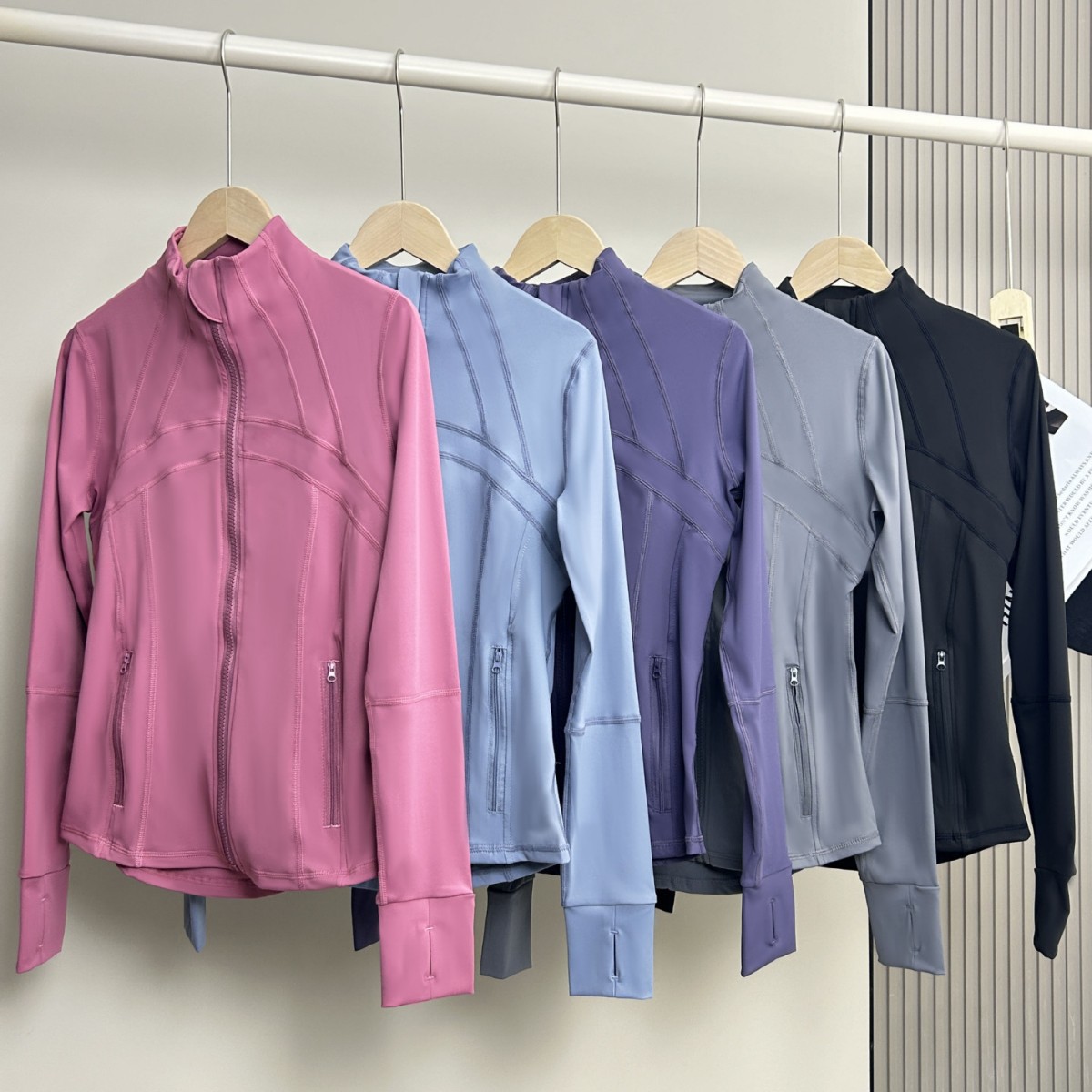 Lulu Style Solid Color Women's Spring and Summer Thin Breathable Quick-Dry Slim-Fit Zip-Up Yoga Jacket Long-Sleeve Yoga Cycling