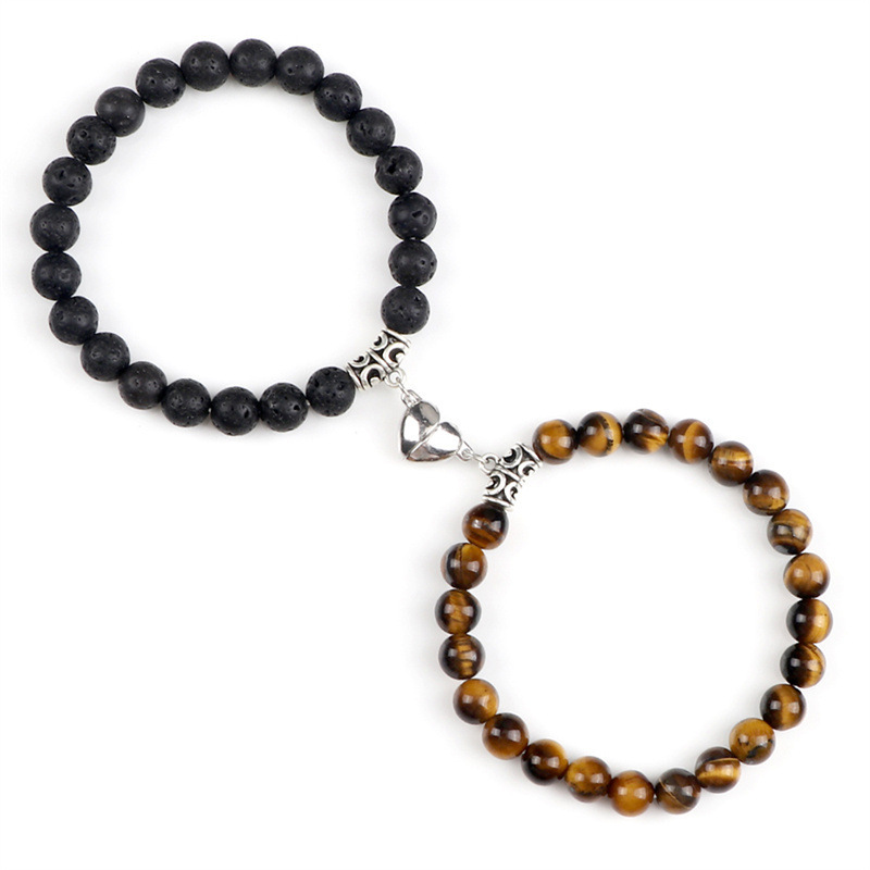 Cruz-frontera europea y americana en forma de corazón imán pulsera de succión Tigre ojo piedra pareja viento natural traje de pulsera fósil