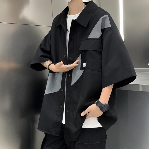 Summer thin short-sleeve shirt for men, Japanese casual streetwear fashion brand trend Hong Kong style versatile student youth cool style shirt