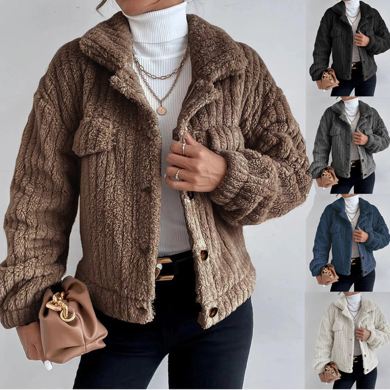 2025 Autumn/Winter Amazon Rabbit Fur Plush Jacket Turn-Down Collar Shirt with Fleece Lining Comfortable Casual Women's Thickened Plush Jacket