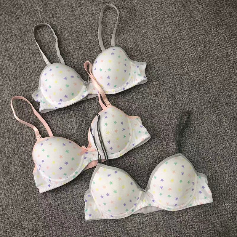 Cotton Bra with Printed Design, Underwire, Comfortable and Breathable, Suitable for Middle and High School Students, Sweet Style