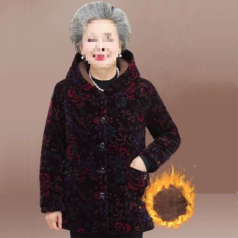 中老年女装妈妈装棉衣加绒加厚老人棉服老太太奶奶冬装上衣加大码